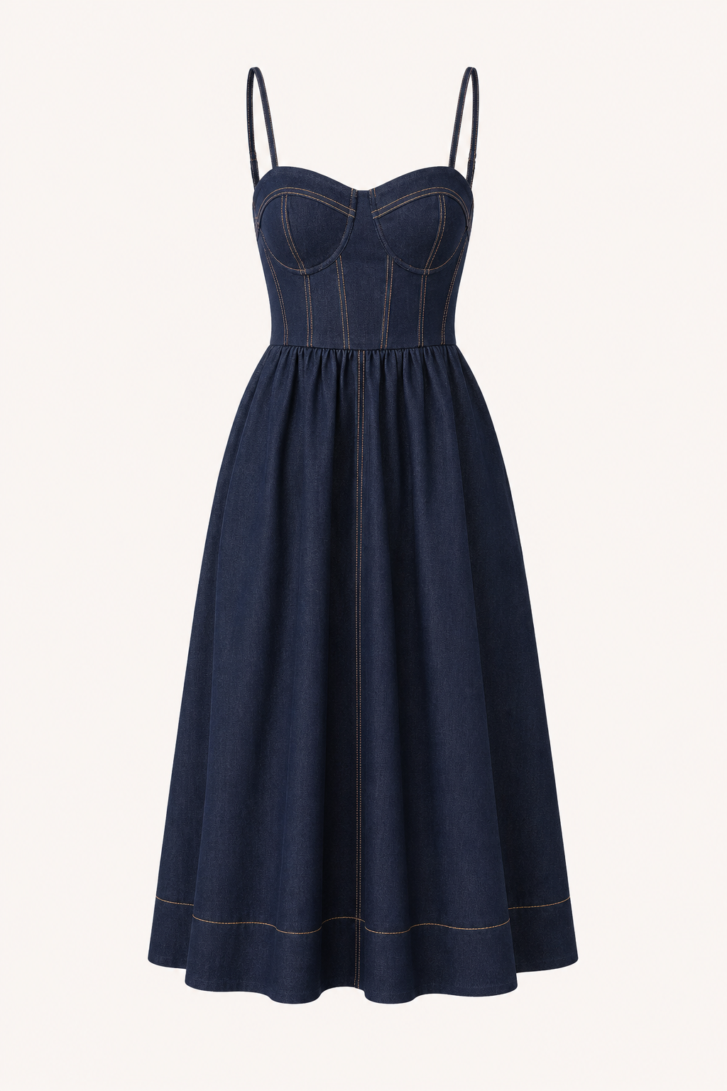 Vestido denim midi mujer escote corazón - Helene