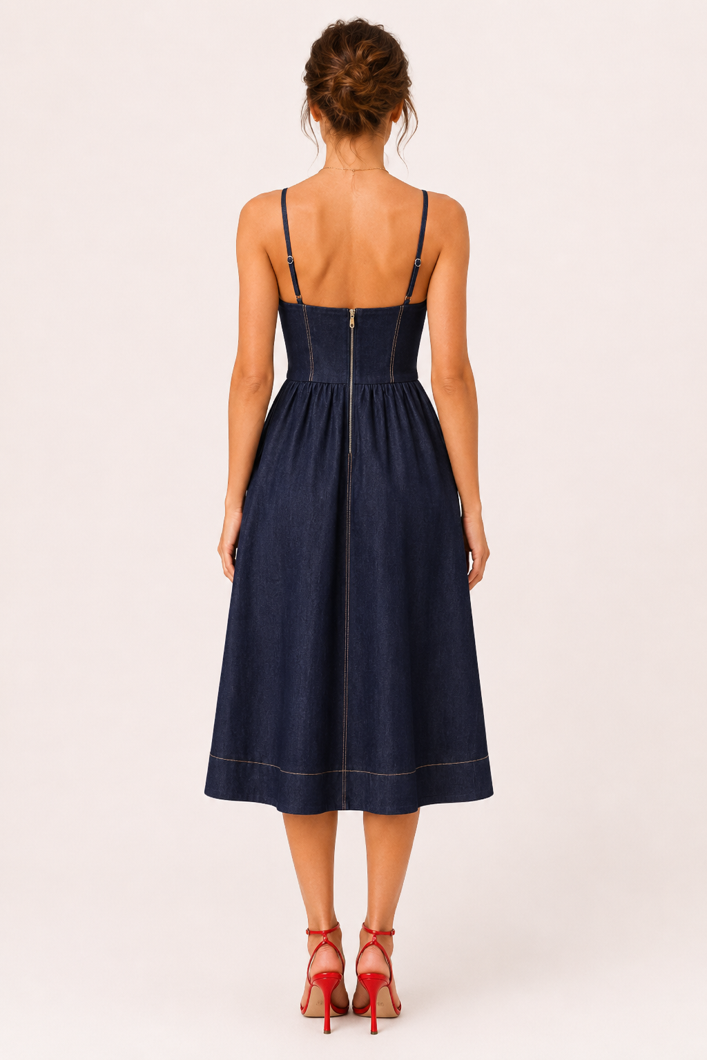 Vestido denim midi mujer escote corazón - Helene