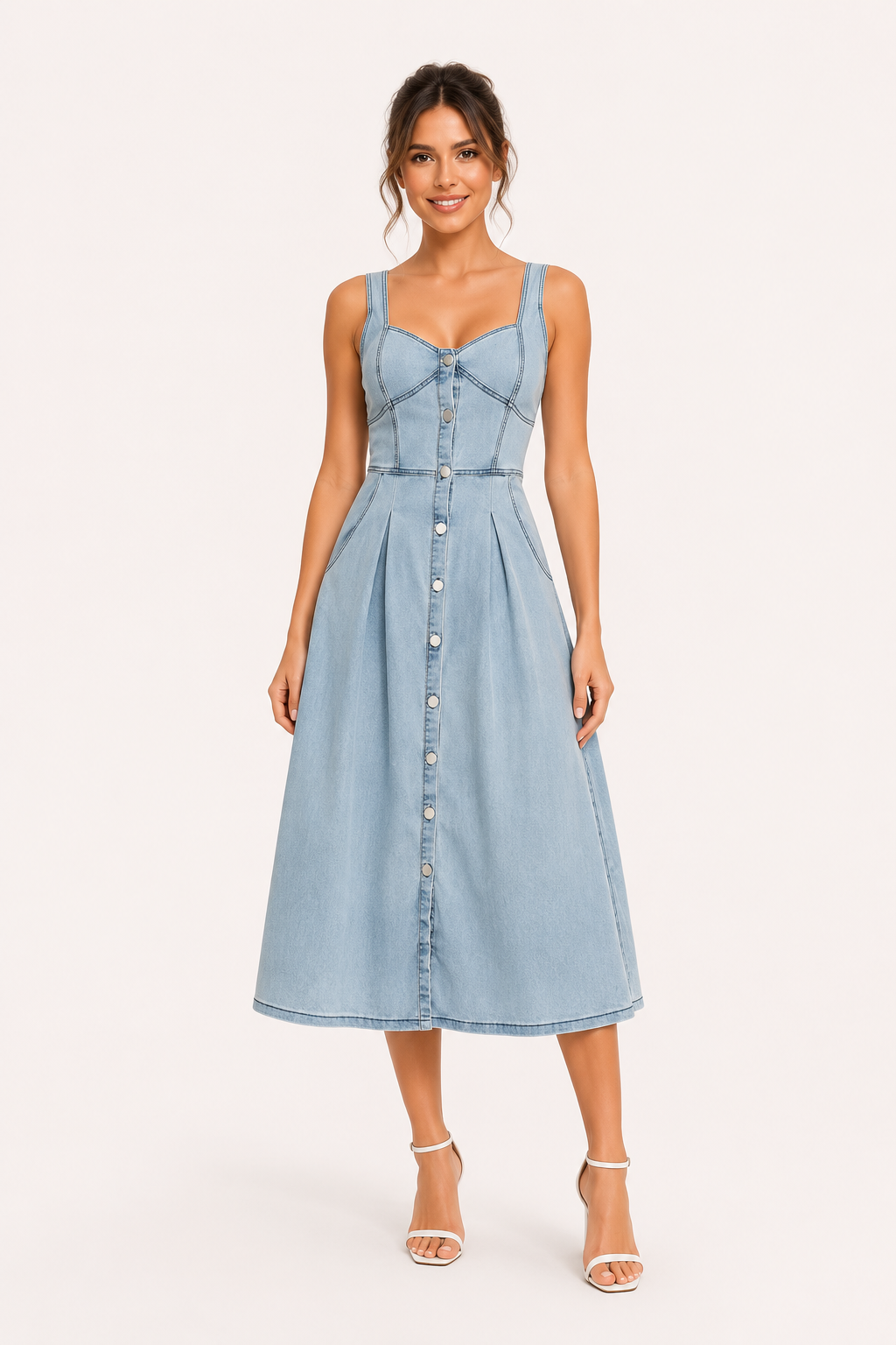 Vestido denim midi mujer tirantes anchos - Brigitte