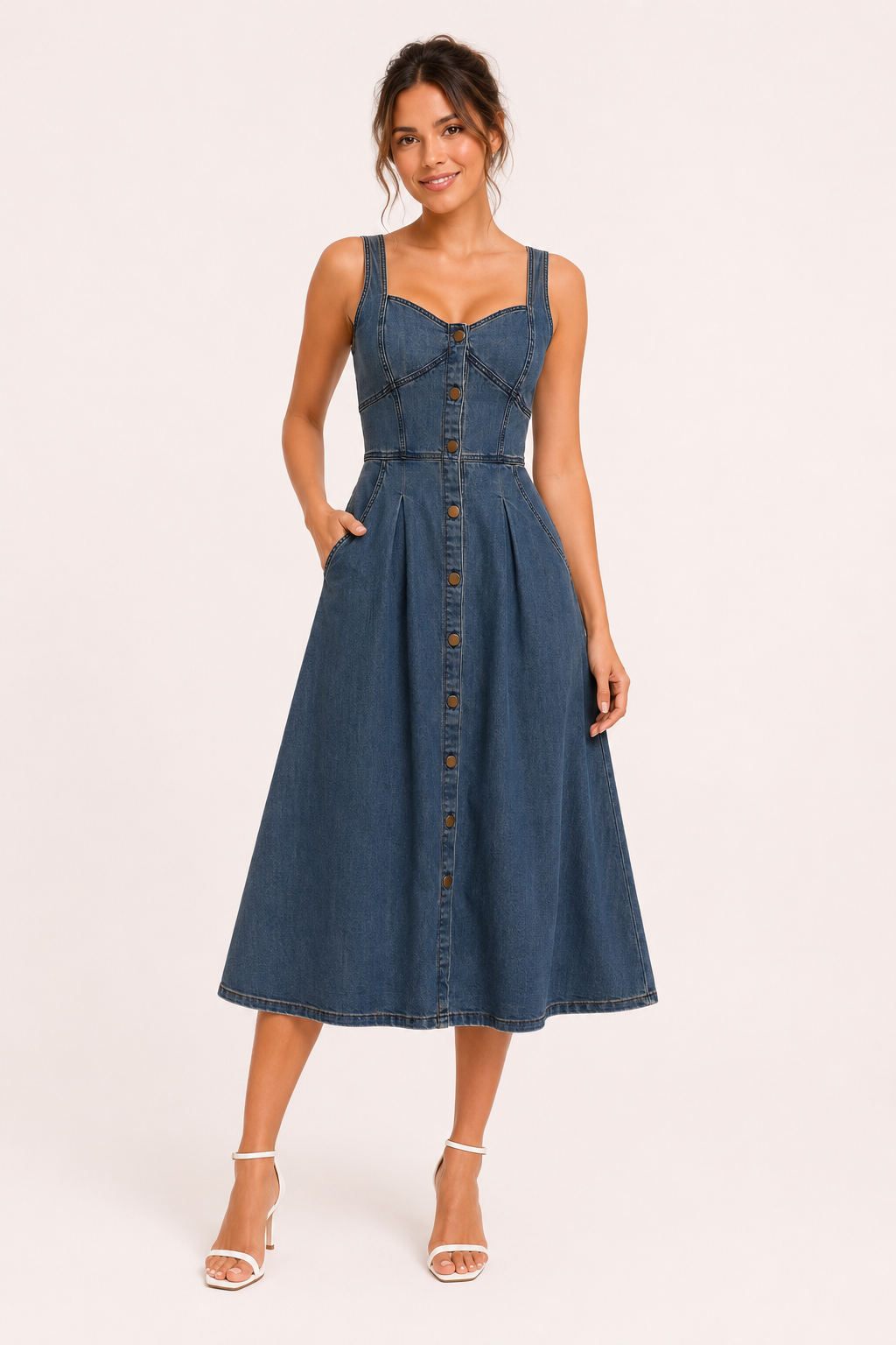 Vestido denim midi mujer tirantes anchos - Brigitte