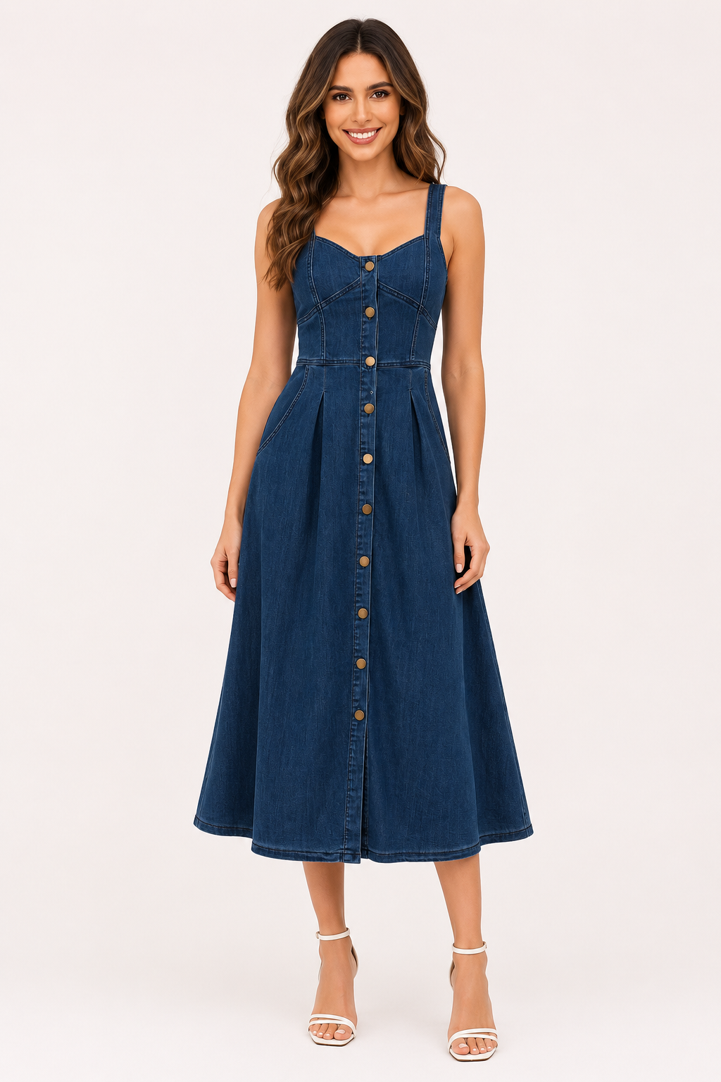Vestido denim midi mujer tirantes anchos - Brigitte