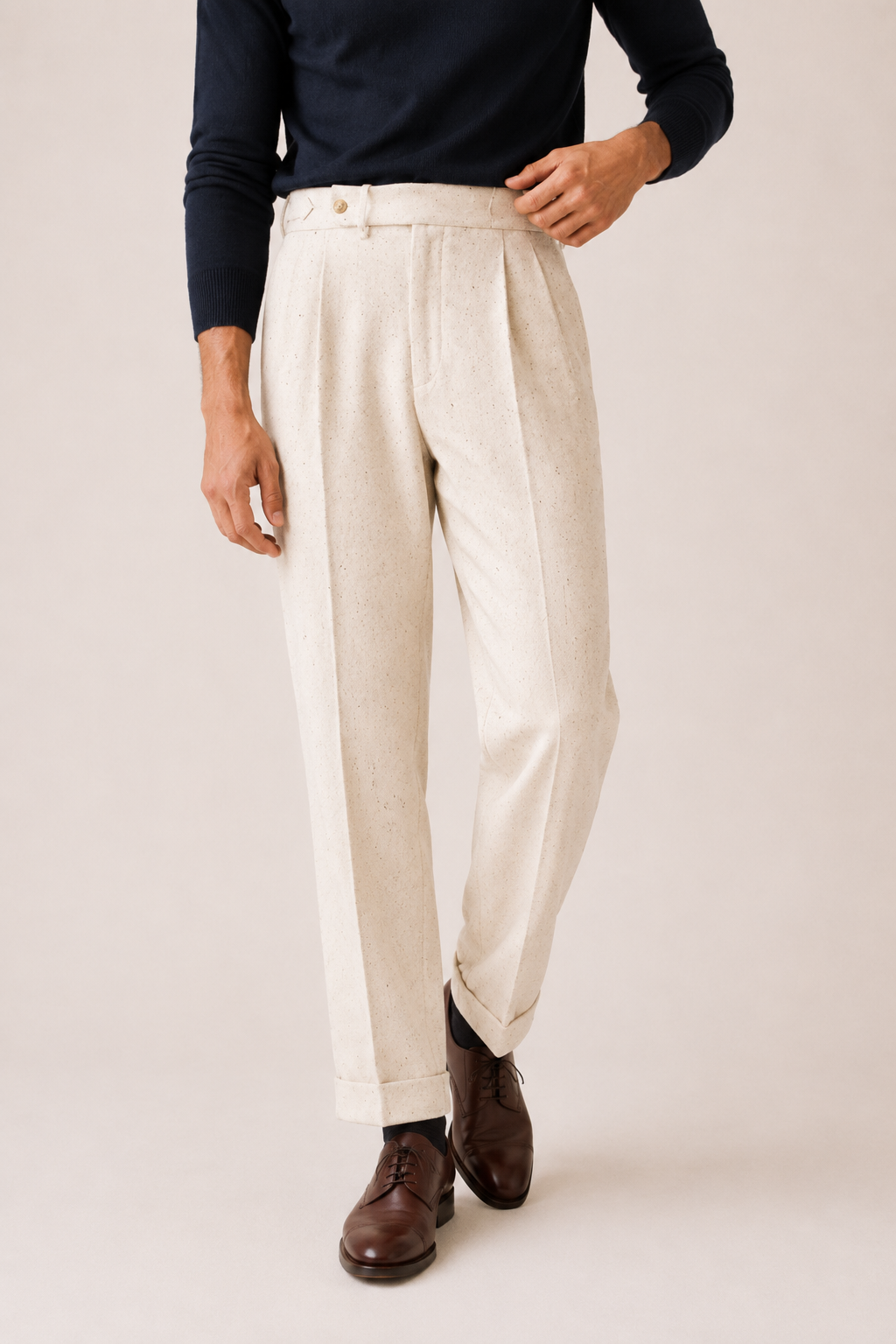 Pantalón de vestir casual hombre holgado de pierna recta con doble pinza - Ewald