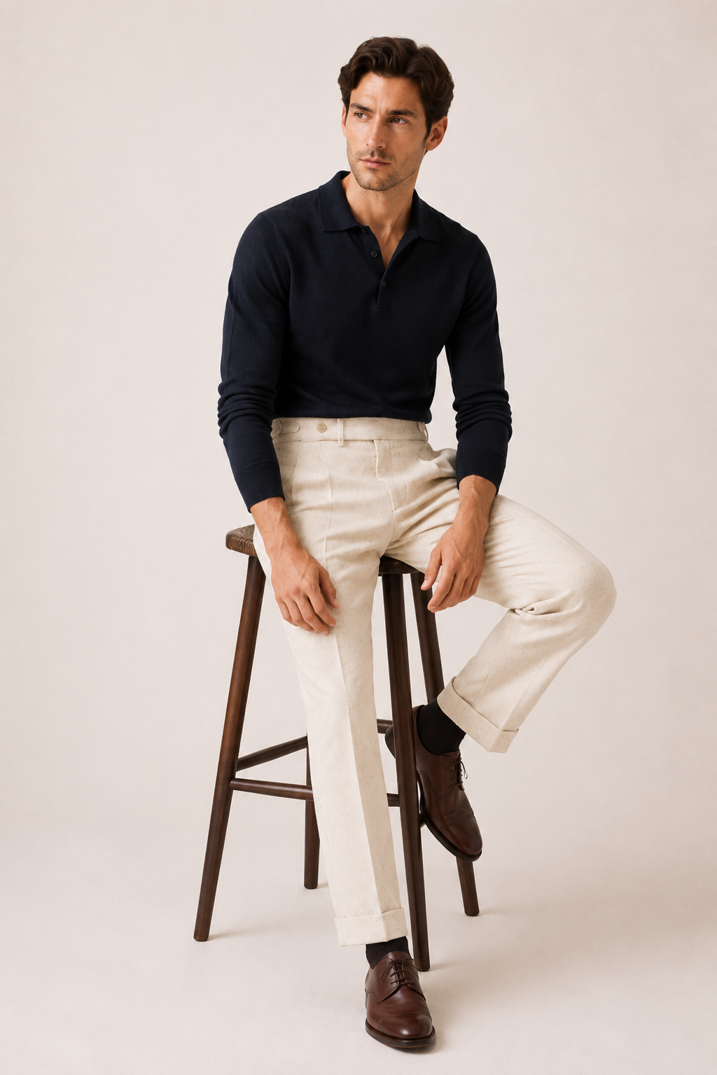 Pantalón de vestir casual hombre holgado de pierna recta con doble pinza - Ewald