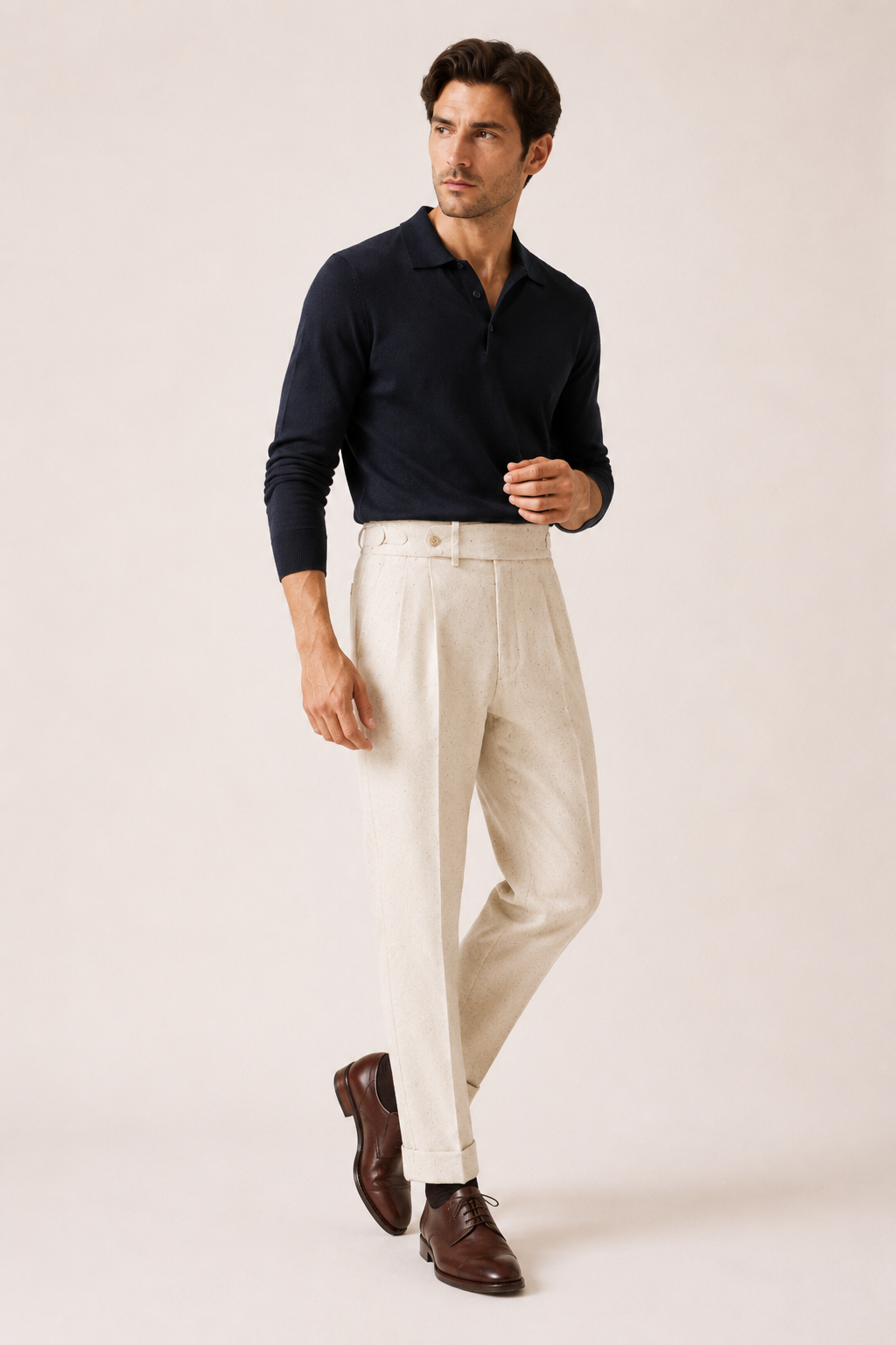 Pantalón de vestir casual hombre holgado de pierna recta con doble pinza - Ewald