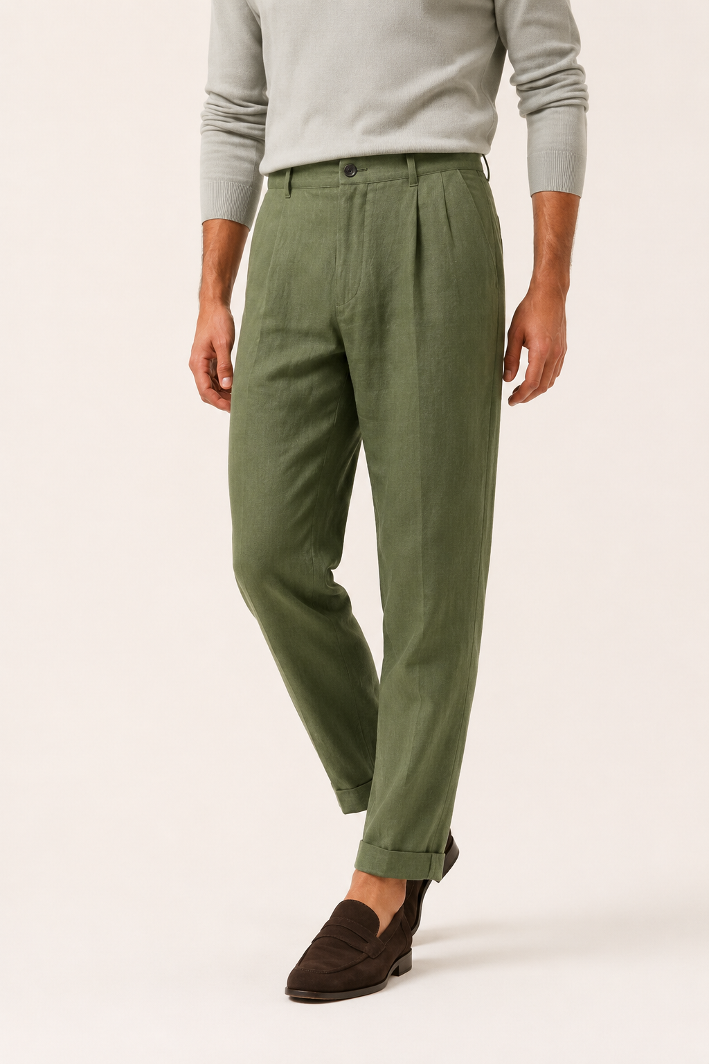 Pantalón de lino hombre con pinzas y corte recto al tobillo - Günther