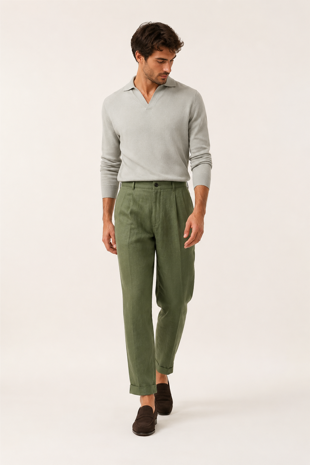 Pantalón de lino hombre con pinzas y corte recto al tobillo - Günther