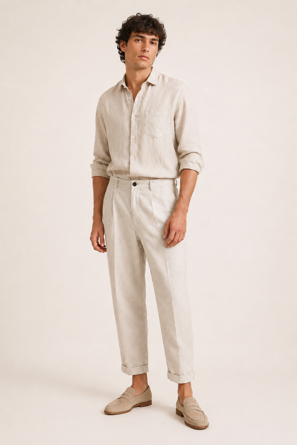 Pantalón de lino hombre con pinzas y corte recto al tobillo - Günther