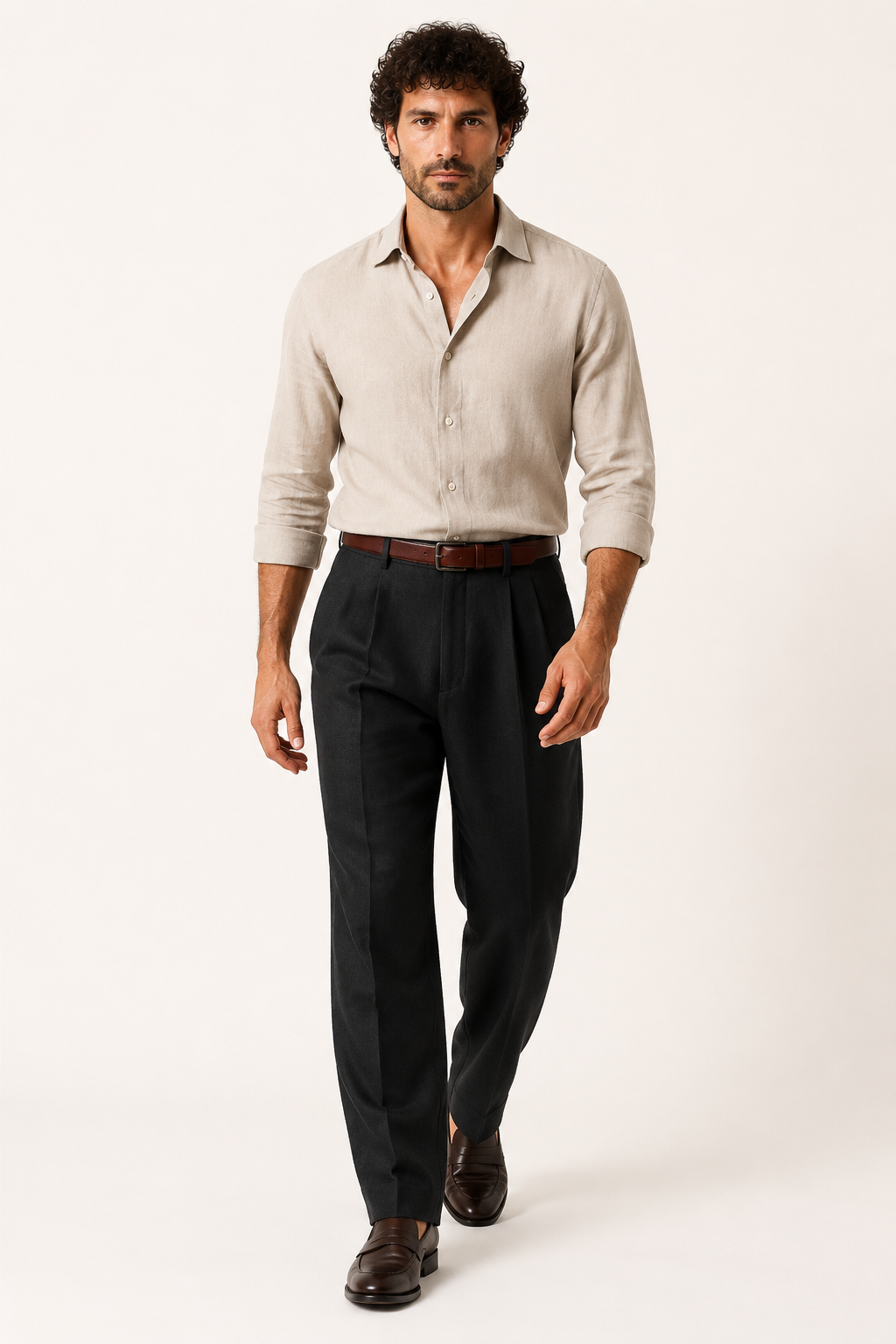 Pantalón de lino para hombre con doble pinza y corte recto - Albrecht