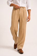 Pantalón de lino para hombre con doble pinza y corte recto - Albrecht