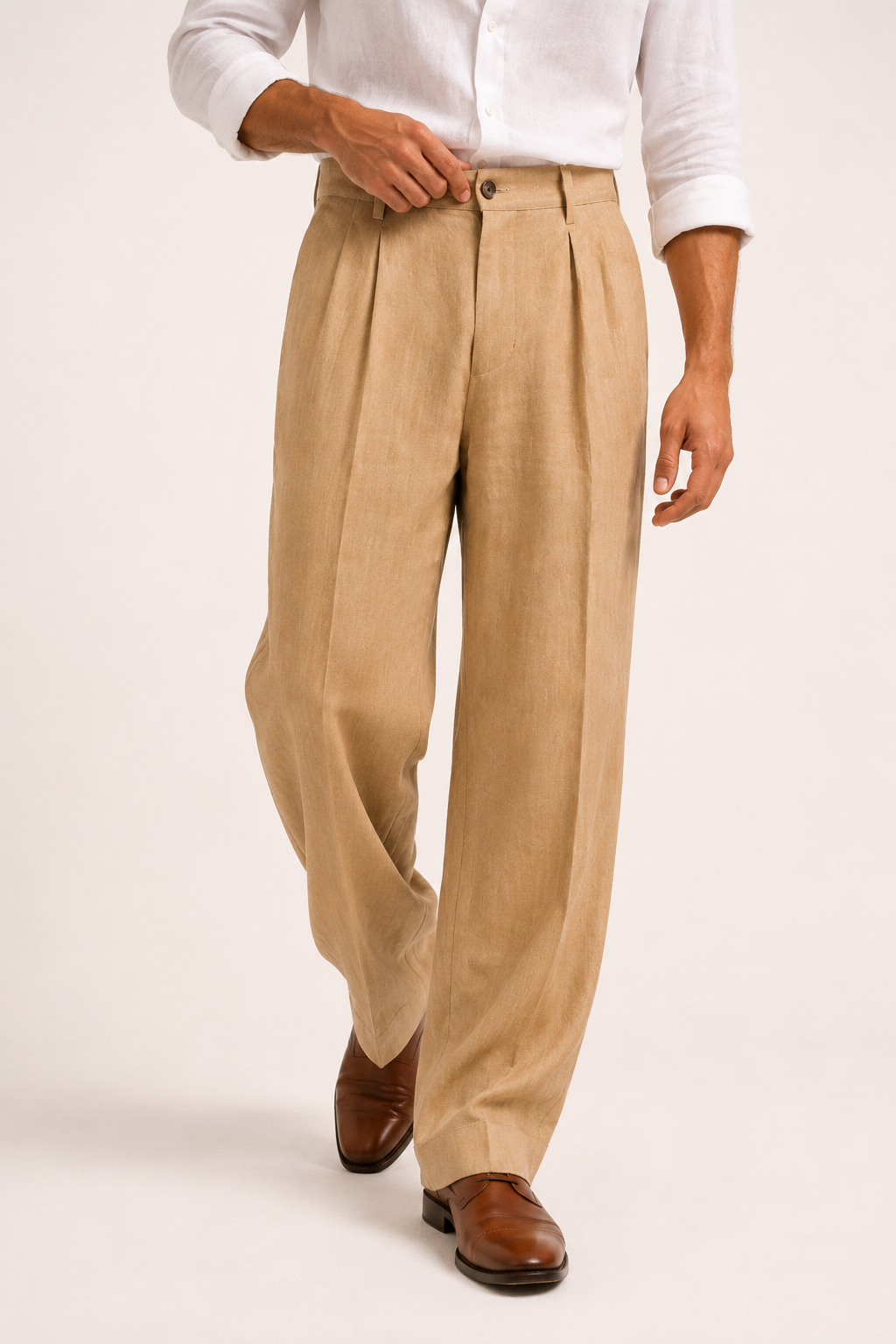 Pantalón de lino para hombre con doble pinza y corte recto - Albrecht