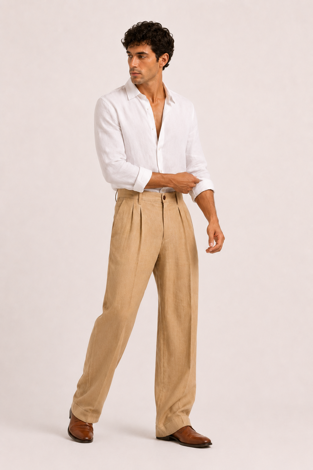 Pantalón de lino para hombre con doble pinza y corte recto - Albrecht