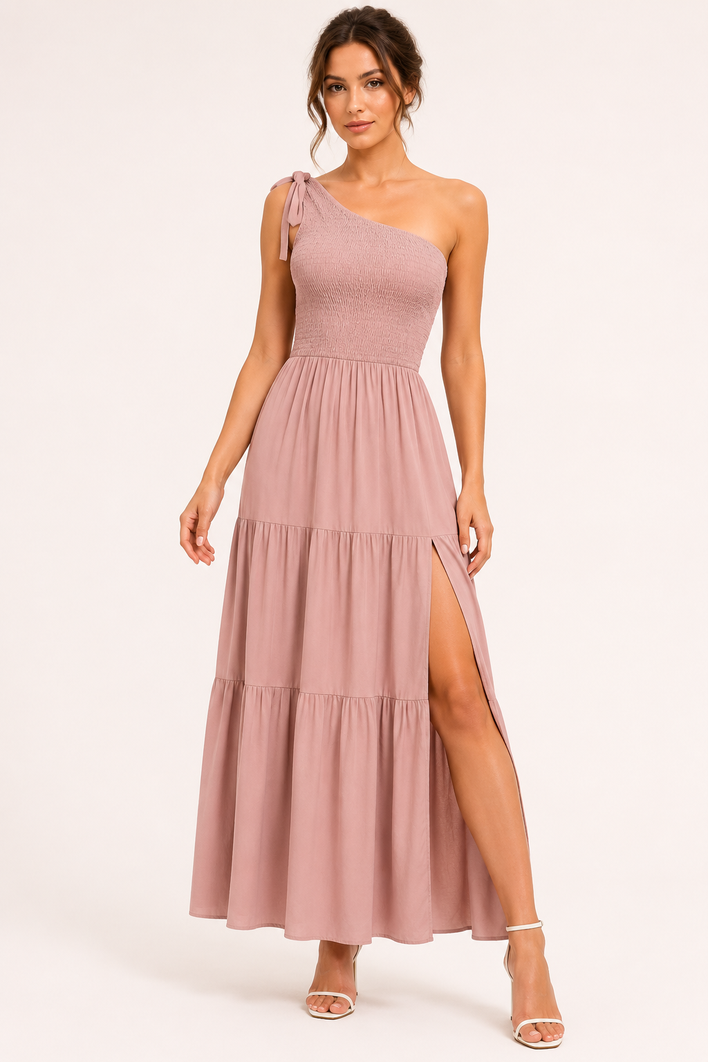 Vestido largo mujer un hombro lazo y abertura - Karla