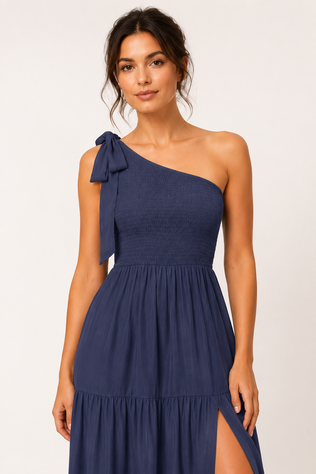 Vestido largo mujer un hombro lazo y abertura - Karla