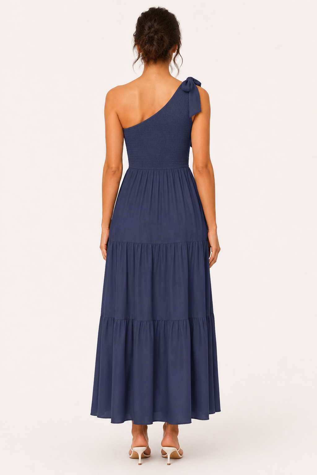 Vestido largo mujer un hombro lazo y abertura - Karla