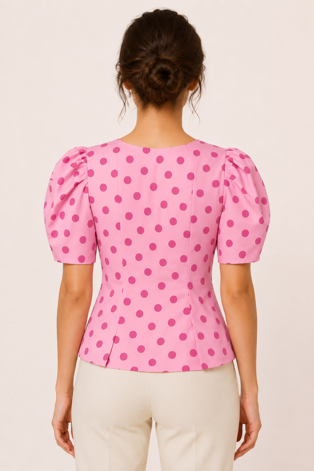 Blusa mujer escote V lunares manga abullonada - Romy