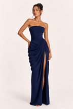 Vestido largo mujer evento elegante corte ajustado abertura lateral - Ottilie