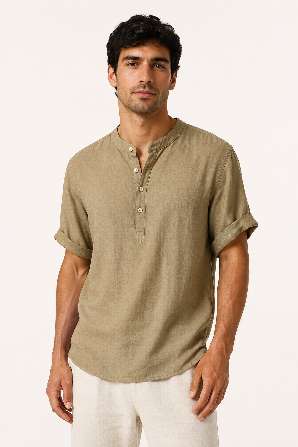 Camisa manga corta  de lino hombre cuello mao - Stefan