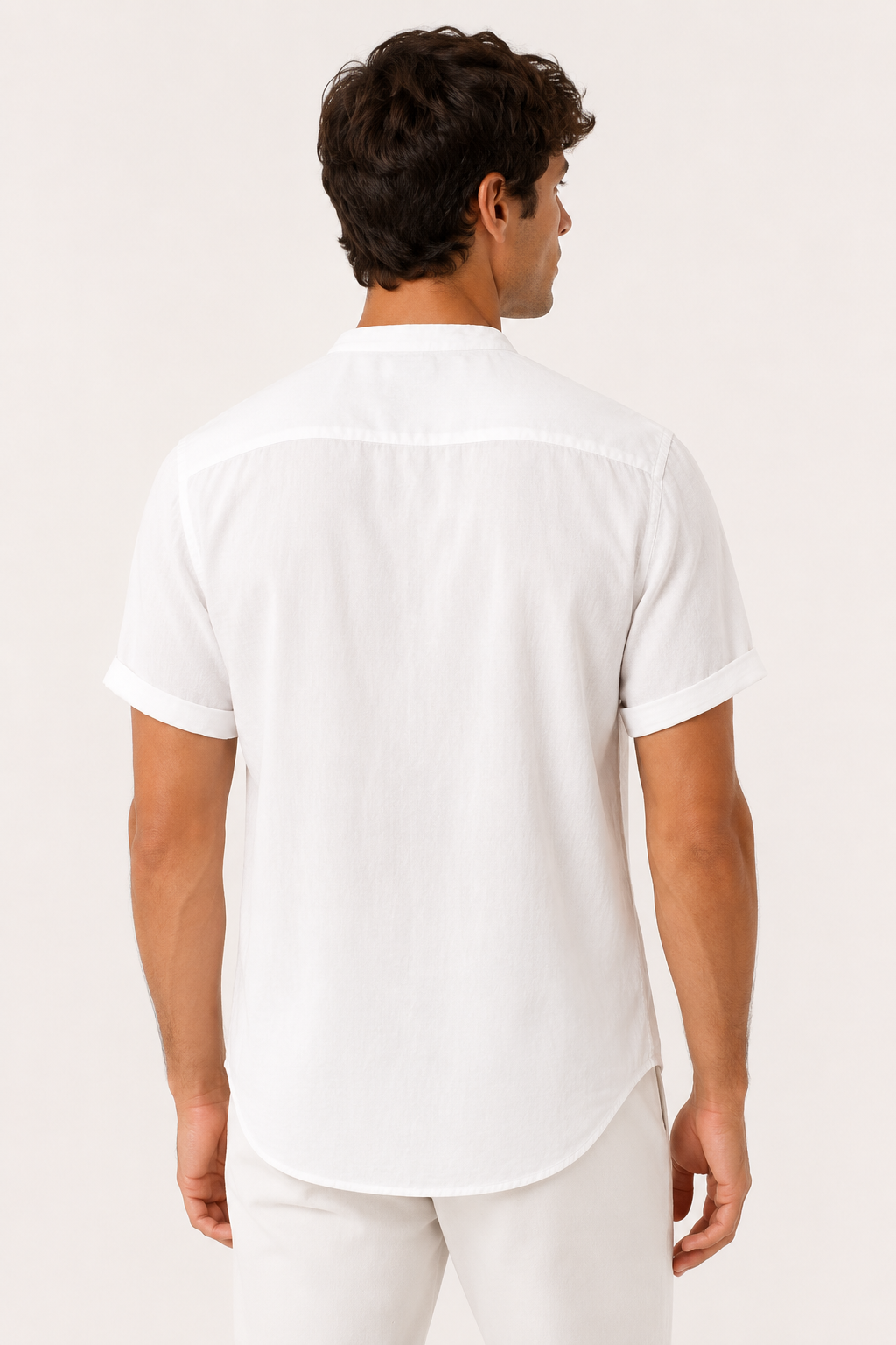 Camisa manga corta  de lino hombre cuello mao - Stefan