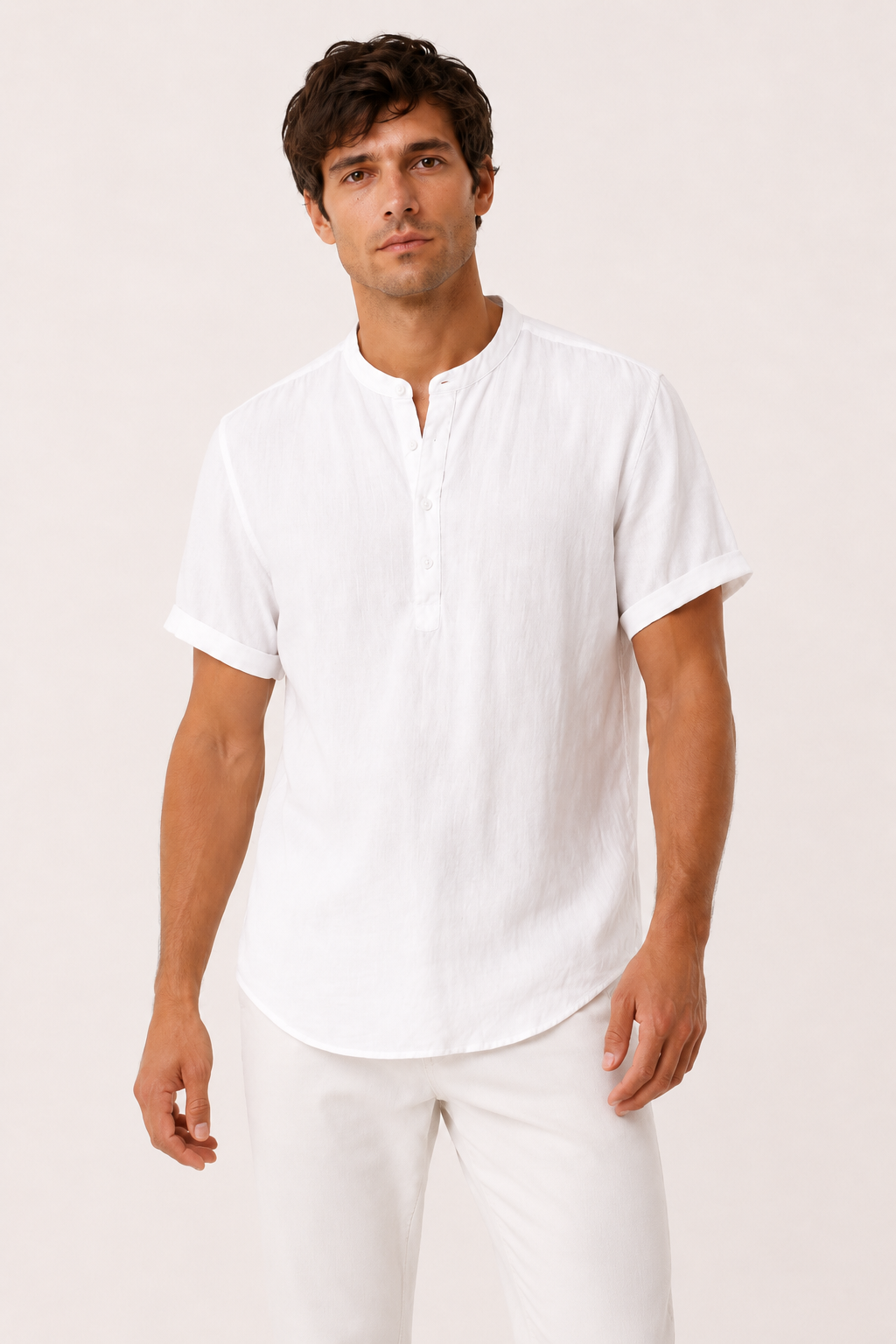 Camisa manga corta  de lino hombre cuello mao - Stefan