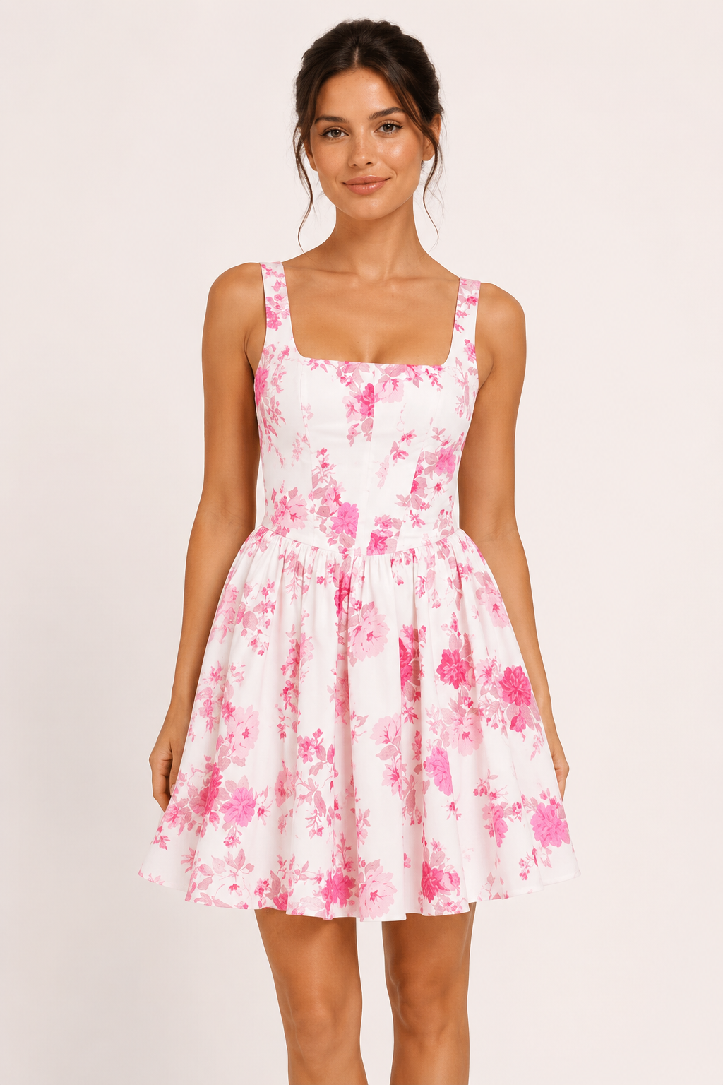 Vestido corto con estampado floral y escote cuadrado - Anja