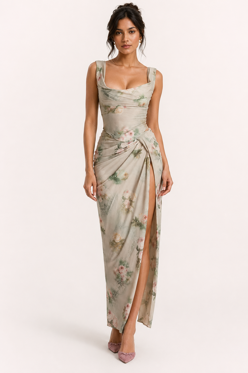 Vestido largo floral para mujer con abertura ideal para bodas - Lena