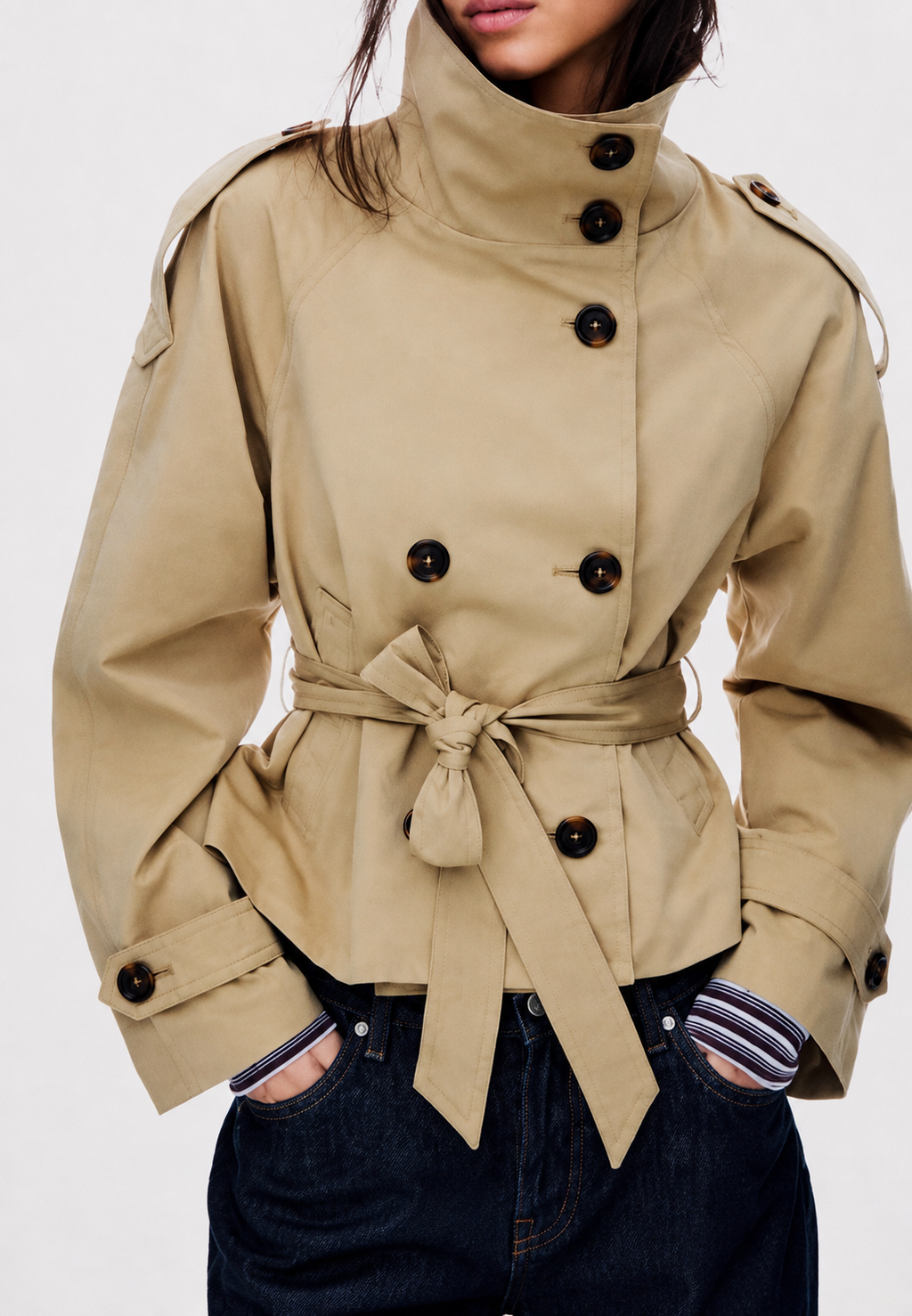 Cazadora trench mujer cuello alto cinturón - Solène