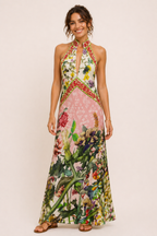 Vestido largo mujer halter floral abertura - Valery