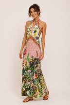 Vestido largo mujer halter floral abertura - Valery