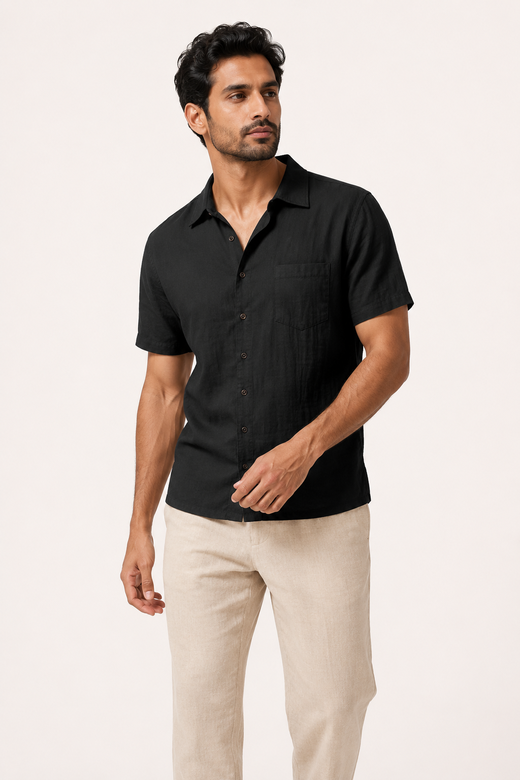 Camisa lino manga corta hombre bolsillo - Patricio