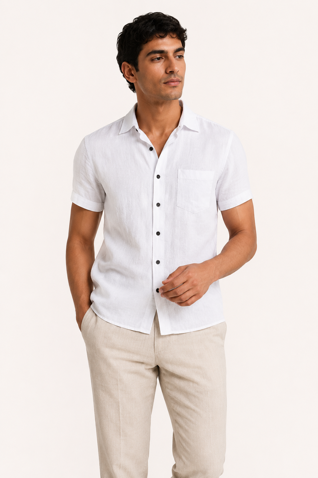 Camisa lino manga corta hombre bolsillo - Patricio