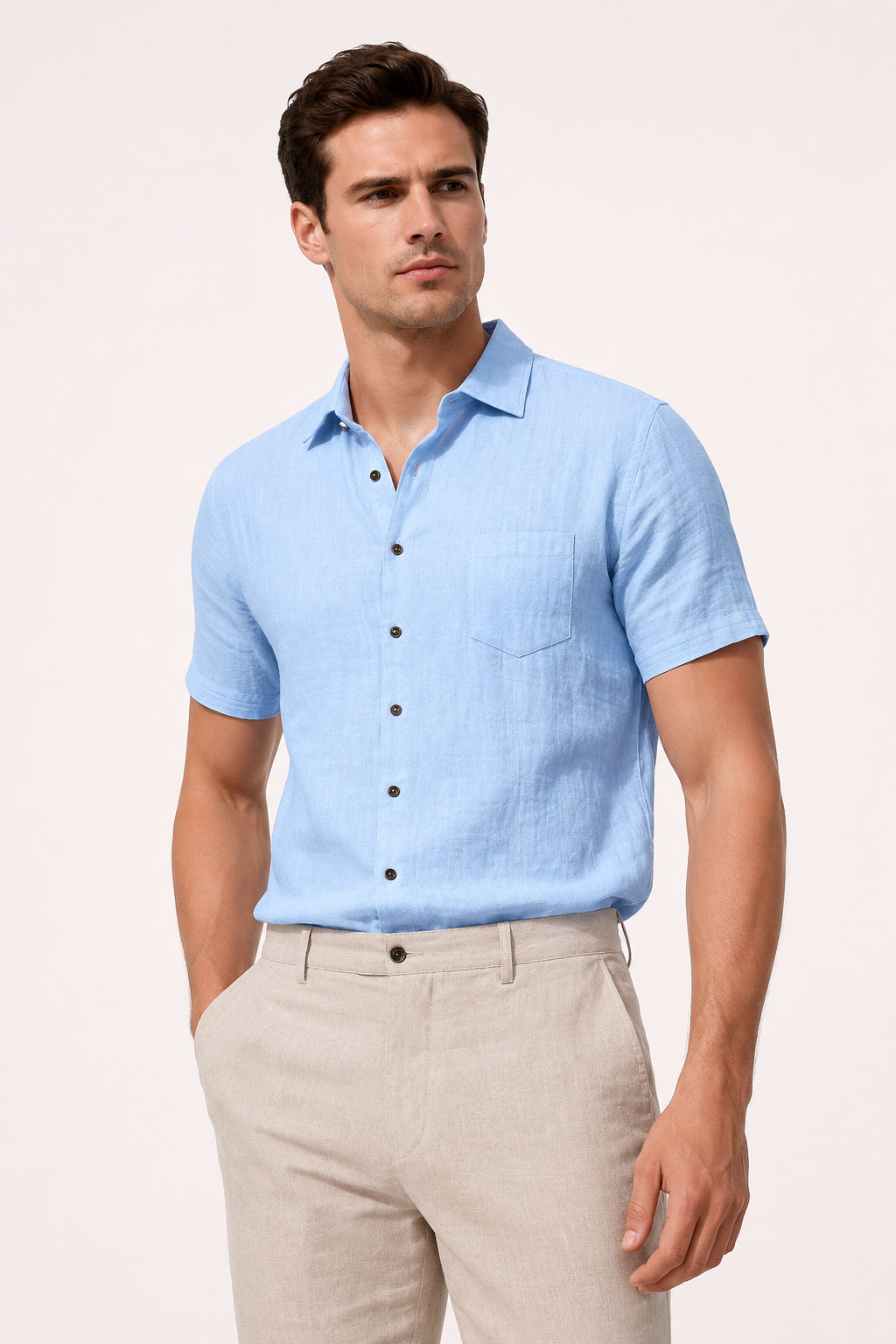 Camisa lino manga corta hombre bolsillo - Patricio