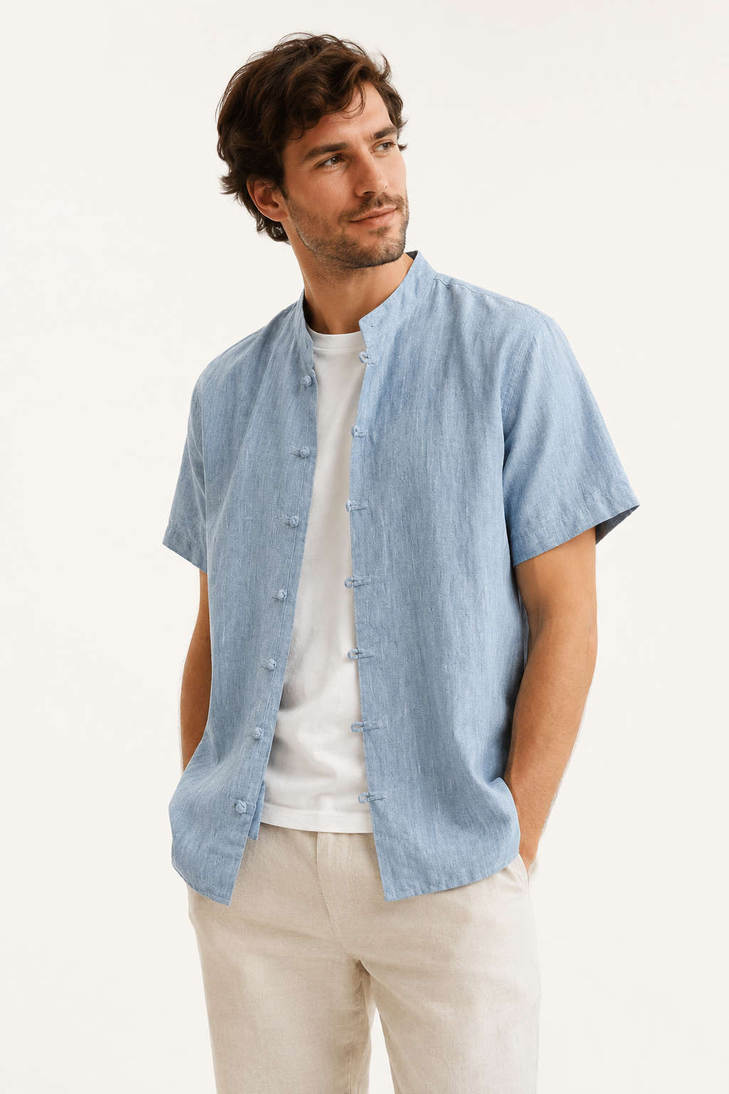Camisa lino cuello mao hombre manga corta - Emil