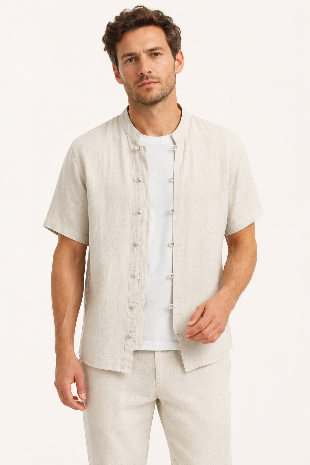 Camisa lino cuello mao hombre manga corta - Emil