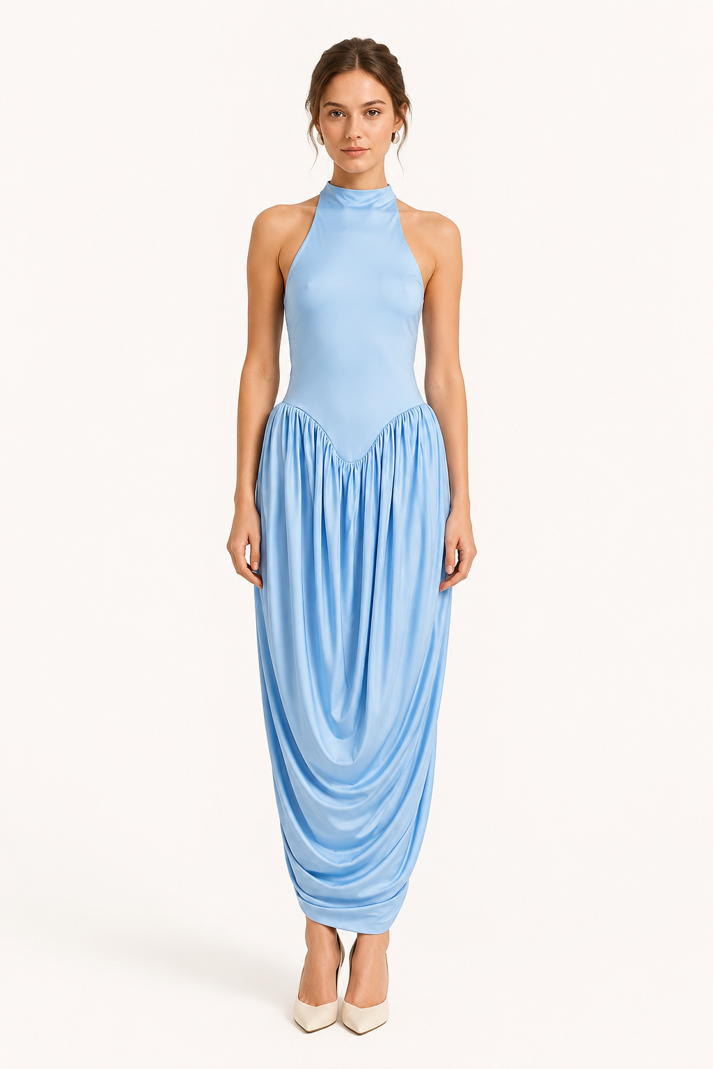 Vestido largo de verano para mujer con cuello halter y falda fluida - Liv