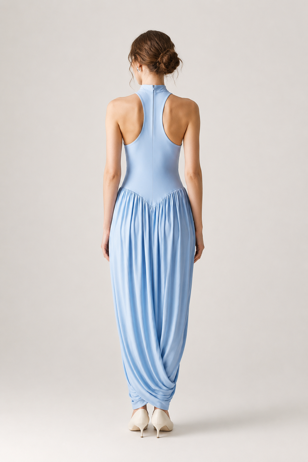 Vestido largo de verano para mujer con cuello halter y falda fluida - Liv