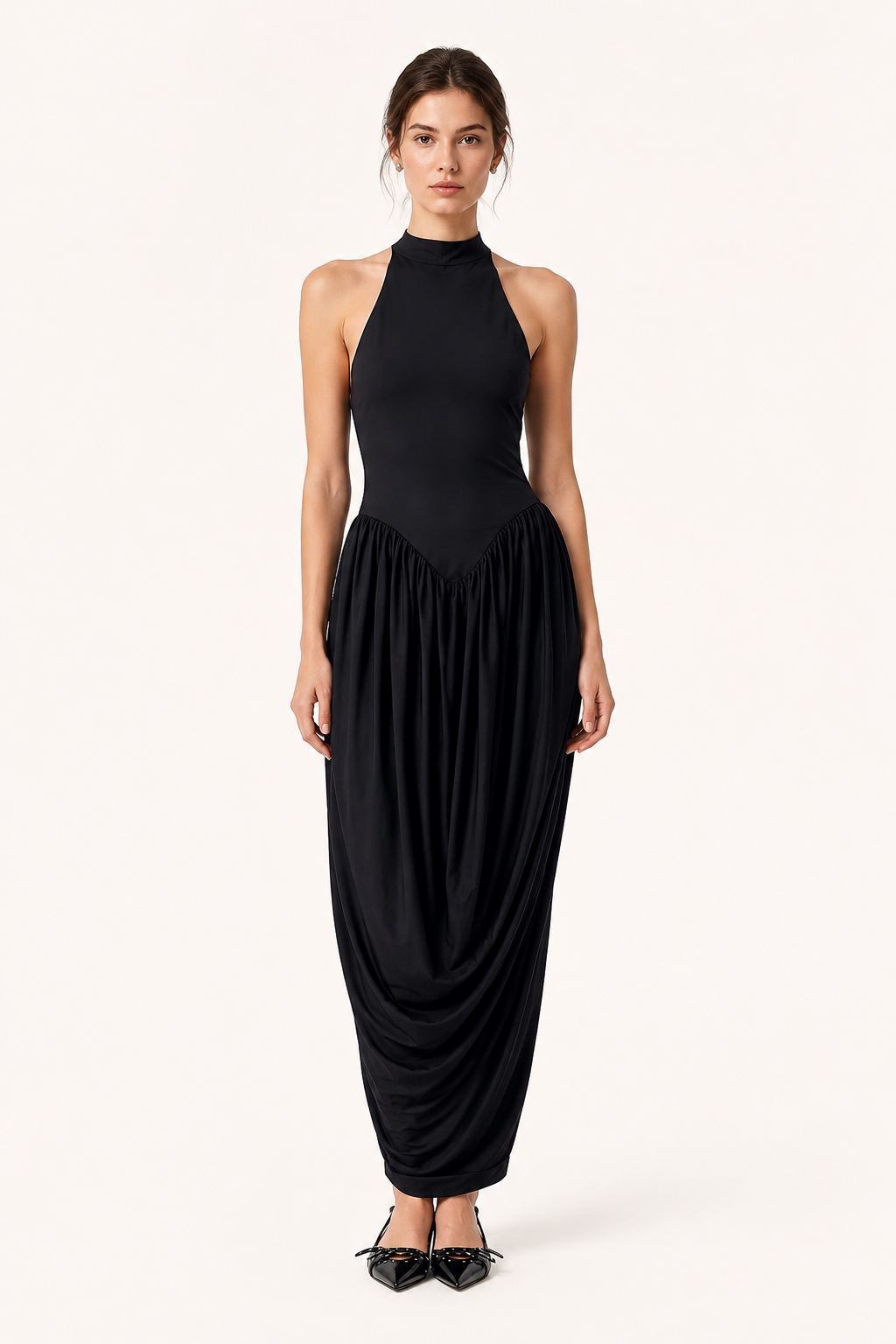 Vestido largo de verano para mujer con cuello halter y falda fluida - Liv