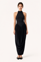 Vestido largo de verano para mujer con cuello halter y falda fluida - Liv