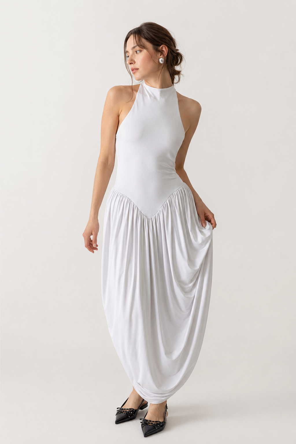 Vestido largo de verano para mujer con cuello halter y falda fluida - Liv