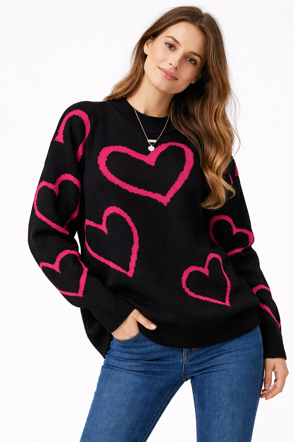 Suéter de punto para mujer con corazones - Karsvi