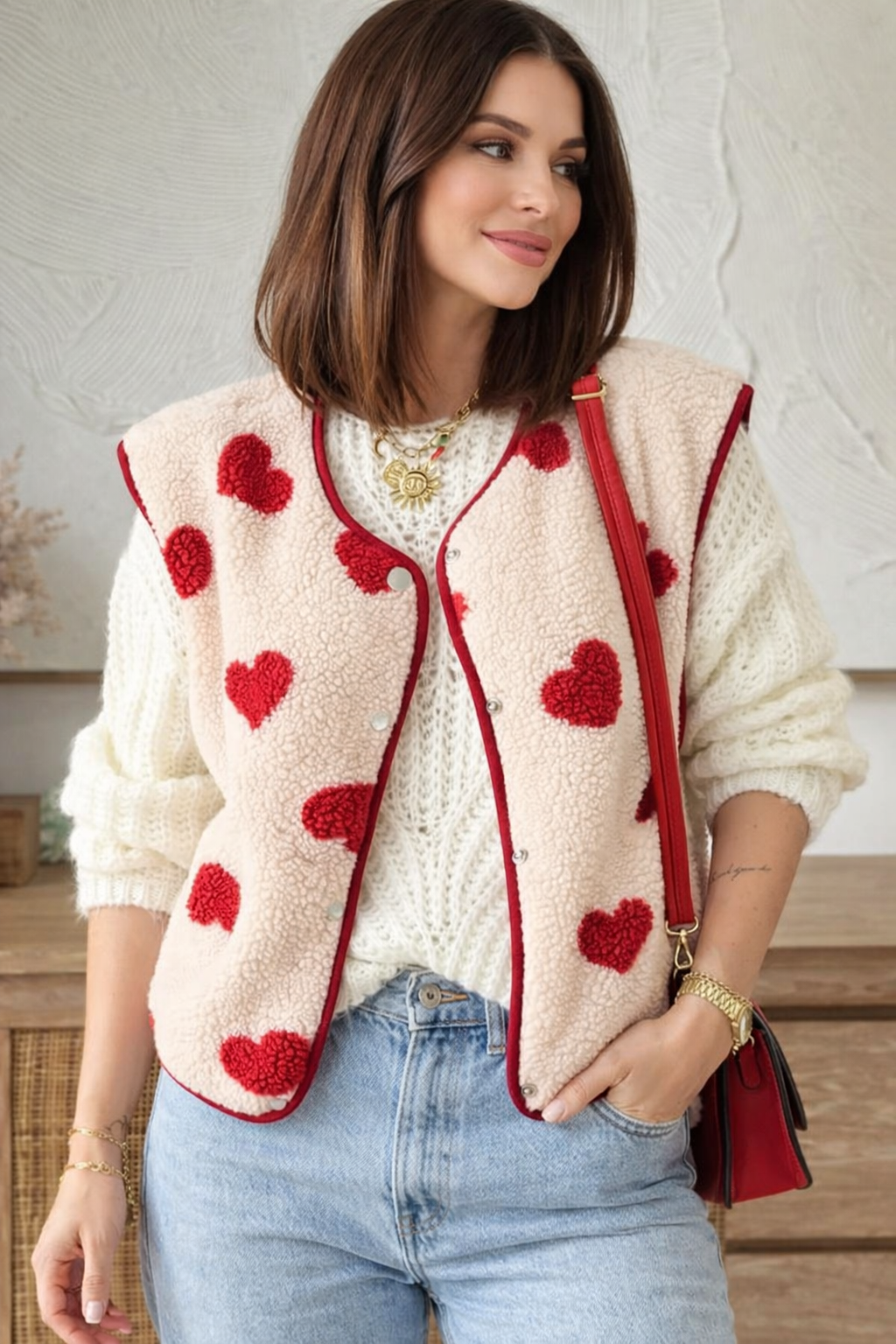 Chaleco para mujer de felpa con estampado de corazones - Bere