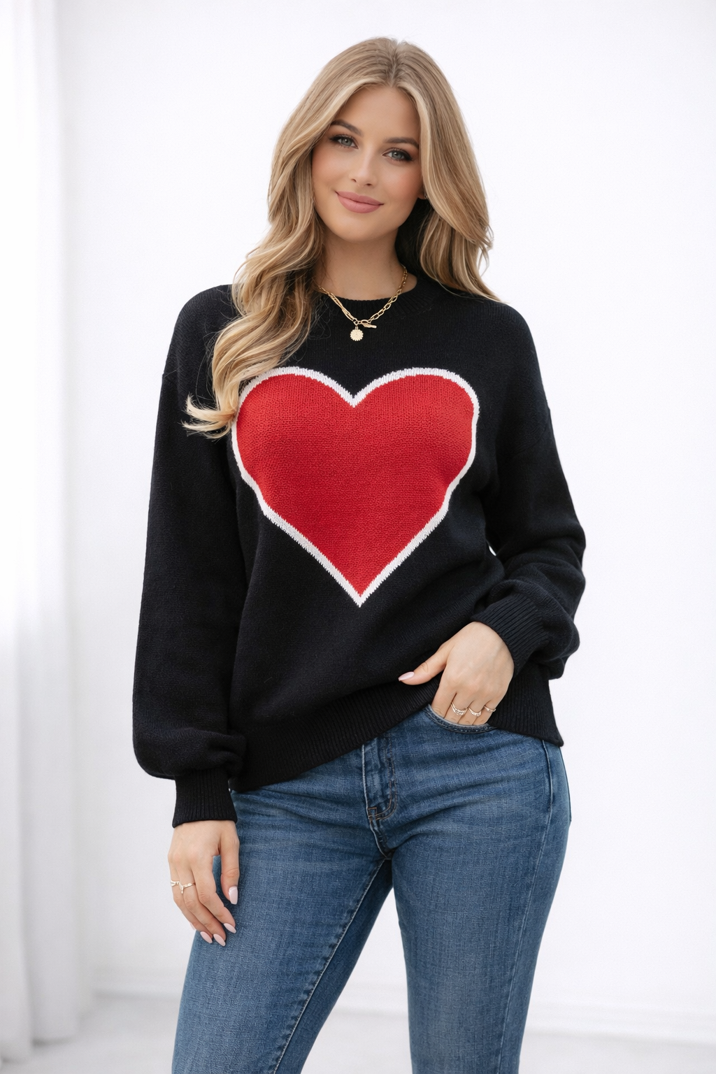 Pullover para mujer con diseño de corazón y cuello redondo - Runa