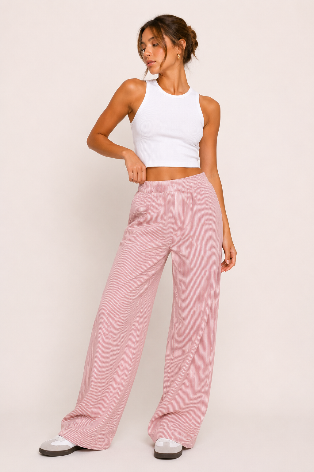 Pantalón mujer casual rayas corte amplio cintura elástica cómodo - Naire