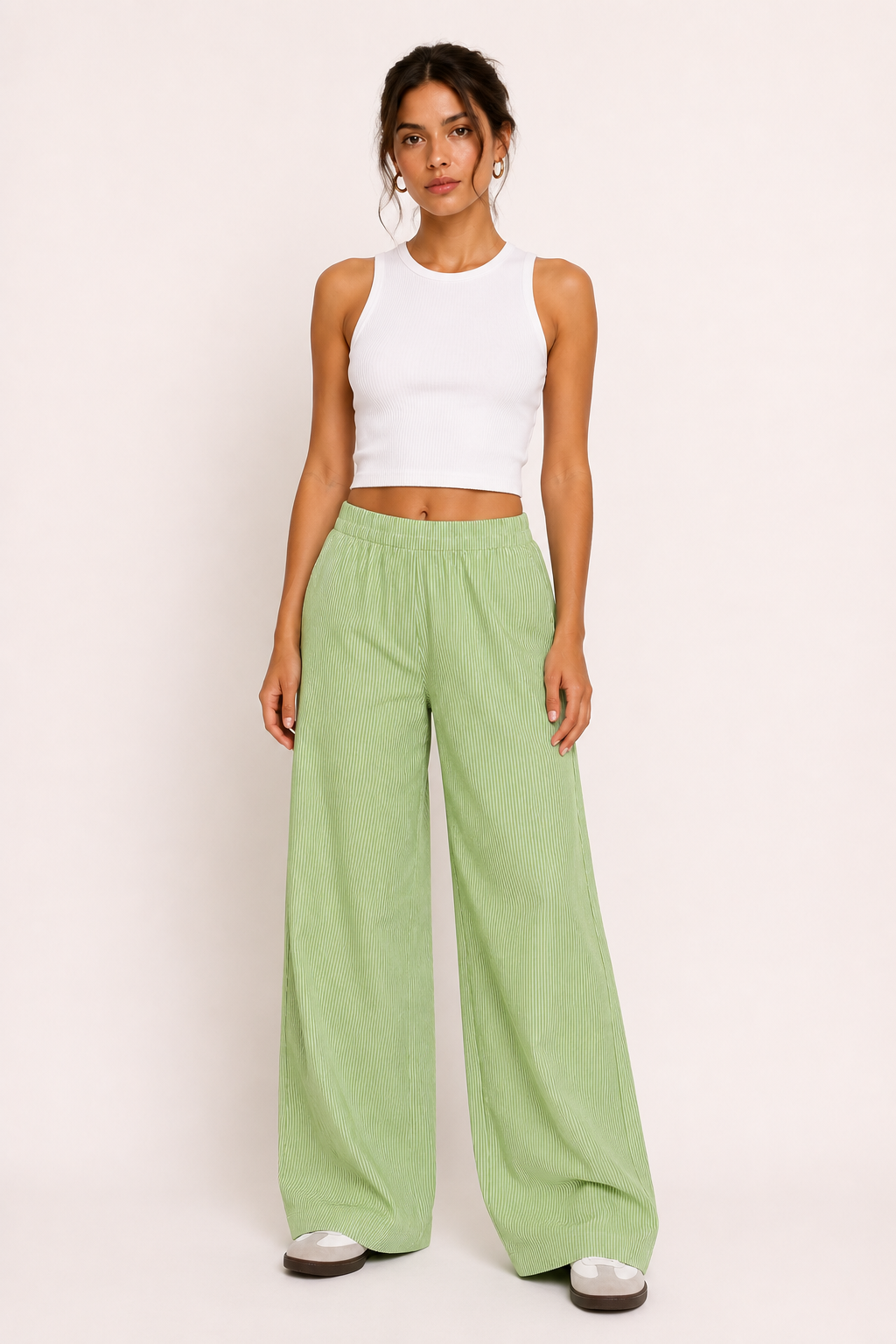 Pantalón mujer casual rayas corte amplio cintura elástica cómodo - Naire