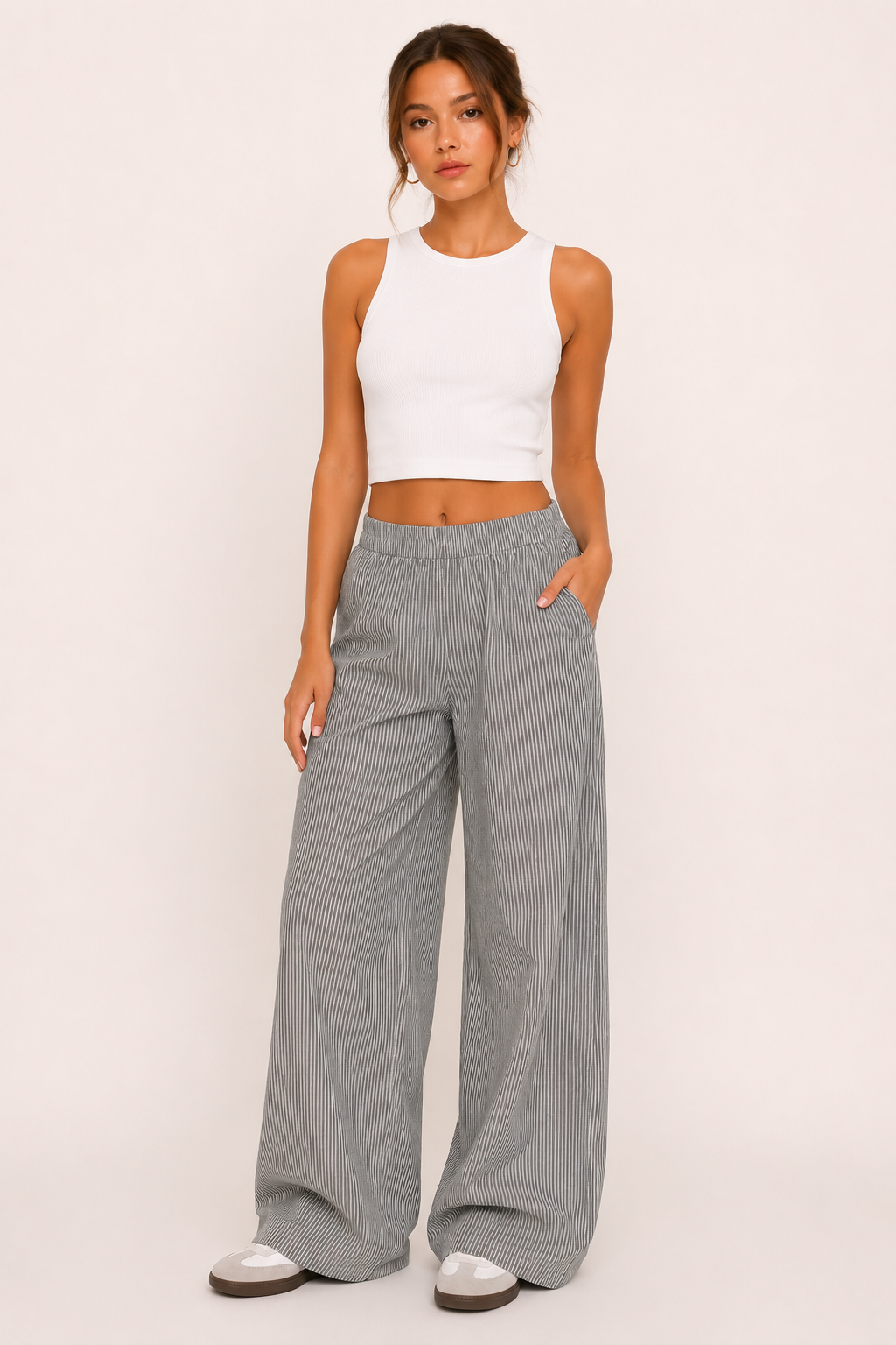 Pantalón mujer casual rayas corte amplio cintura elástica cómodo - Naire