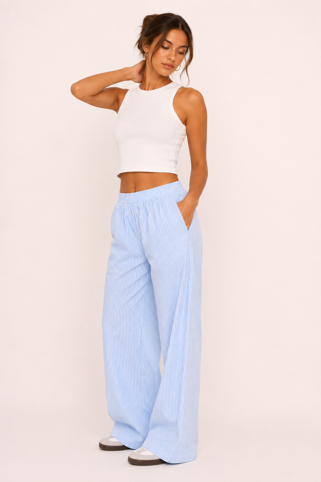 Pantalón mujer casual rayas corte amplio cintura elástica cómodo - Naire