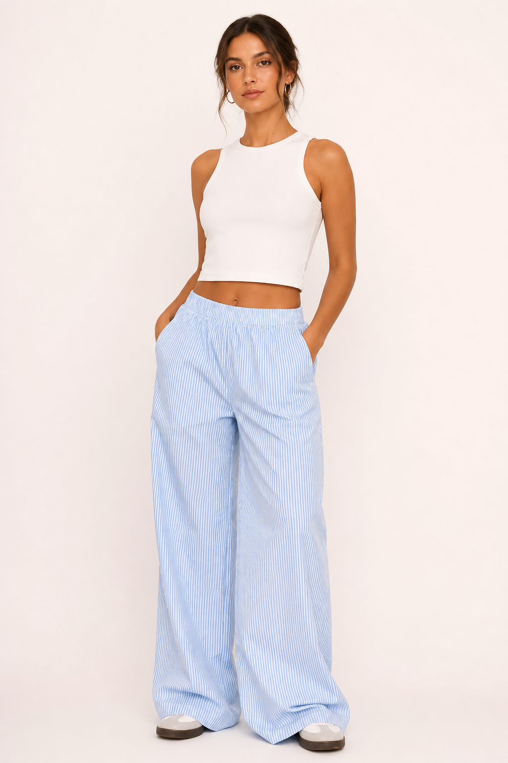 Pantalón mujer casual rayas corte amplio cintura elástica cómodo - Naire
