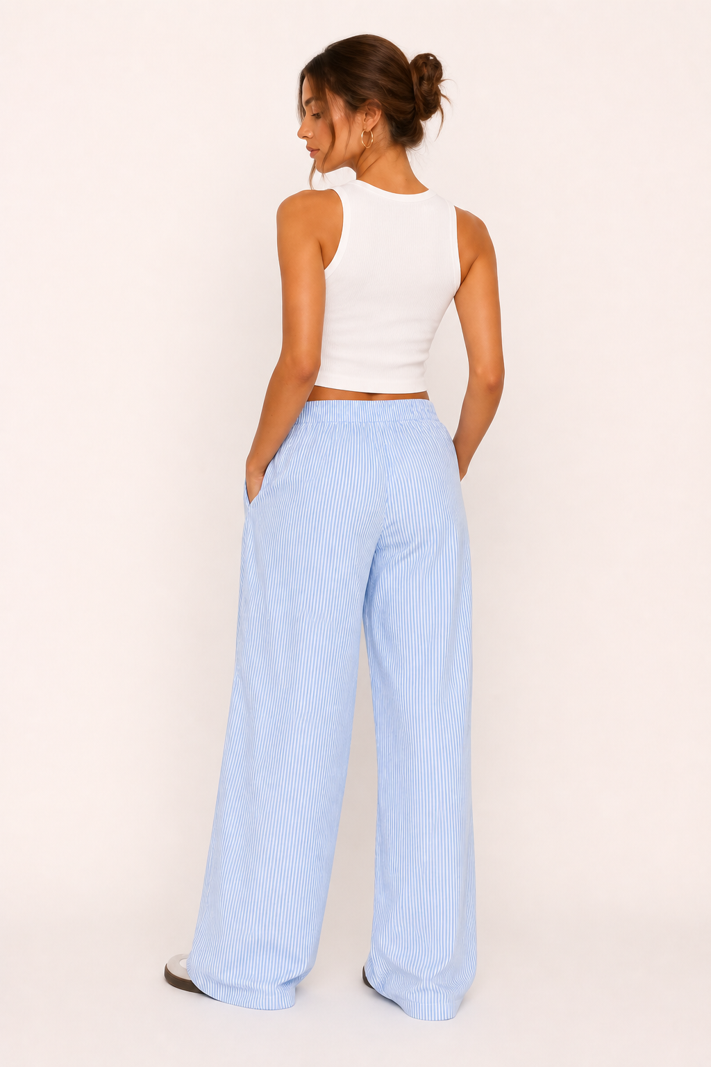 Pantalón mujer casual rayas corte amplio cintura elástica cómodo - Naire