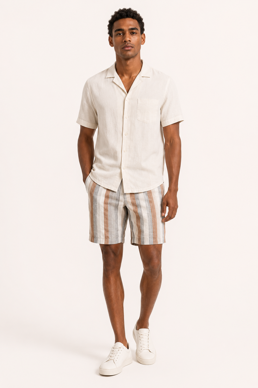 Bermuda lino hombre corte recto transpirable - Falko