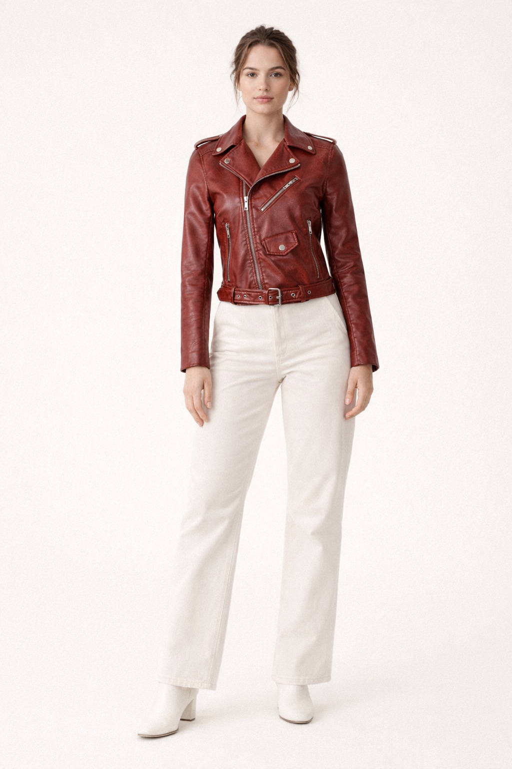 Chaqueta mujer estilo biker piel sintética primavera ajuste entallado - Greta