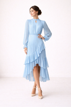 Vestido midi plisado para mujer manga larga corte femenino - Anika